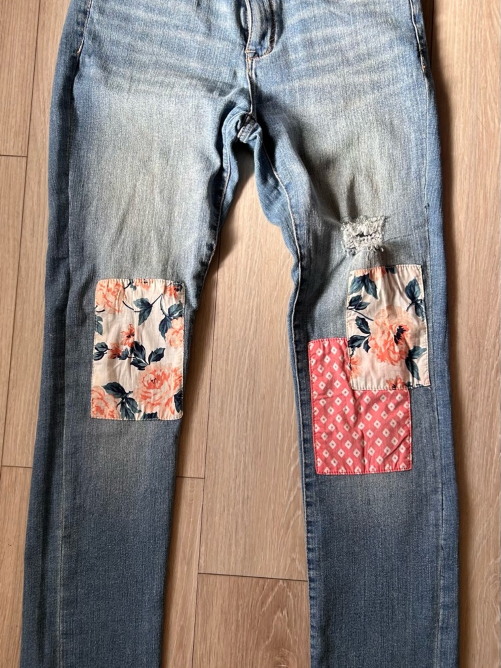 Vintage U.S. Polo Assn. Skinny Jeans with Floral & Coral Patchwork(Discontinued)